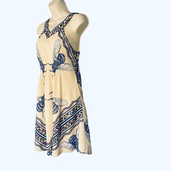 Leifnotes Anthropologie Ivory Blue Bombus Bumble Bee Sleeveless Sun Dress Size 2 - Picture 5 of 8